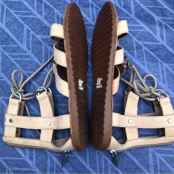 Sorel ELLA Tan Leather Gladiator Flat Sandals - Picture 9 of 13